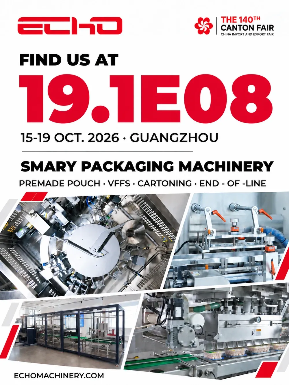 140th Canton Fair 2026 poster, Echo Machinery booth 19.1E08